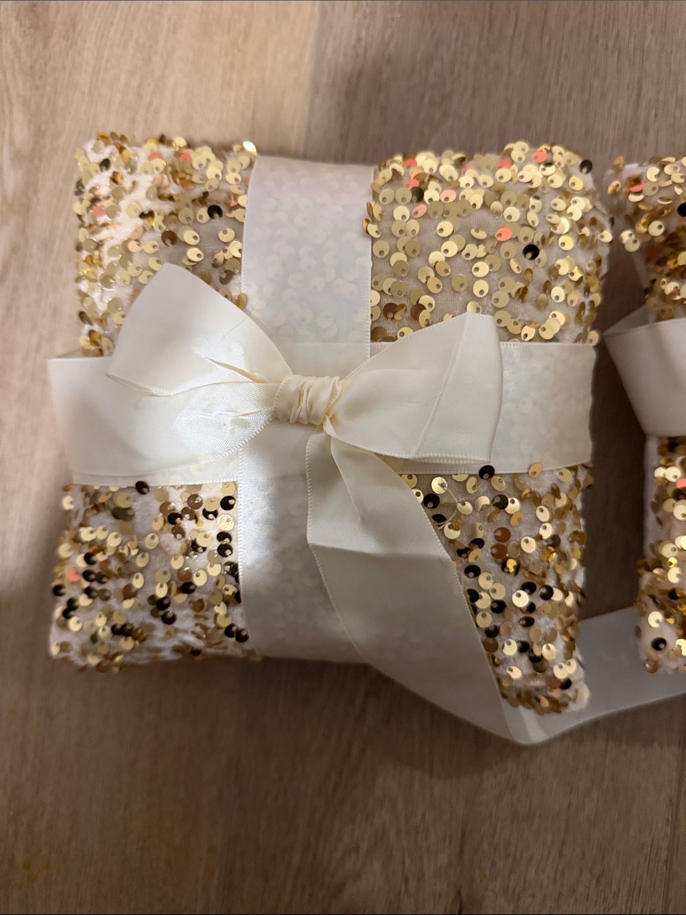 Gold Sequin Ring Bearer Pillow with Ivory Satin Bow